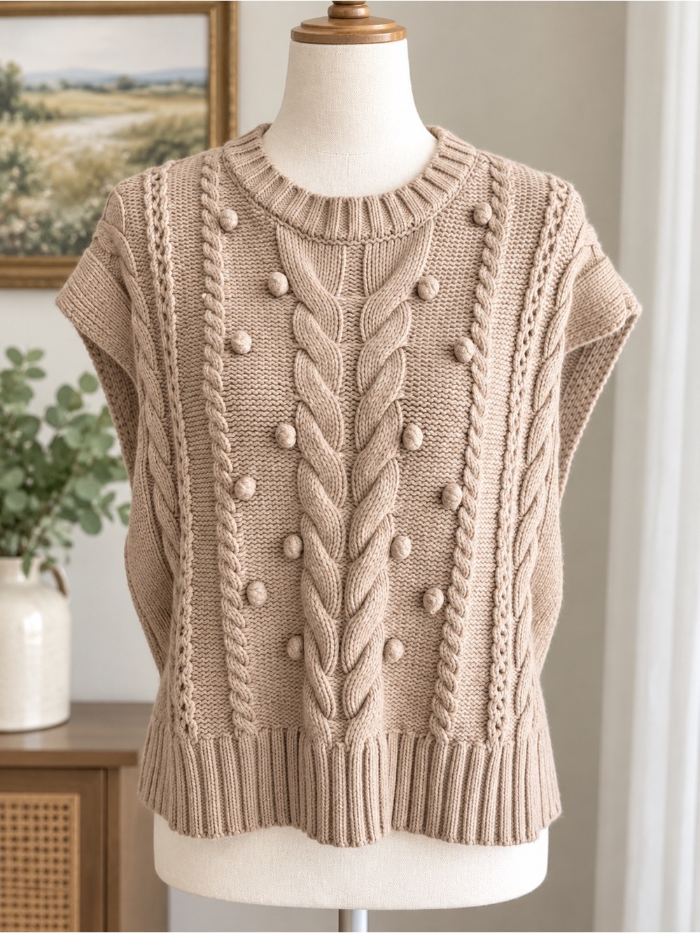 NWOT! THML Taupe Cable-Knit Sleeveless Sweater Vest